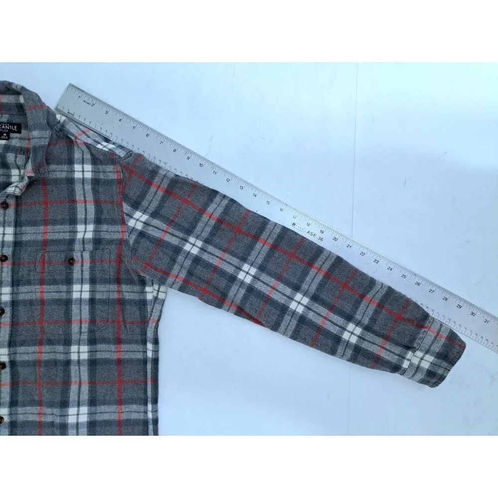 J Crew Men's Medium Flannel Mercantile Flex Shirt Gray Red Long Sleeve Button